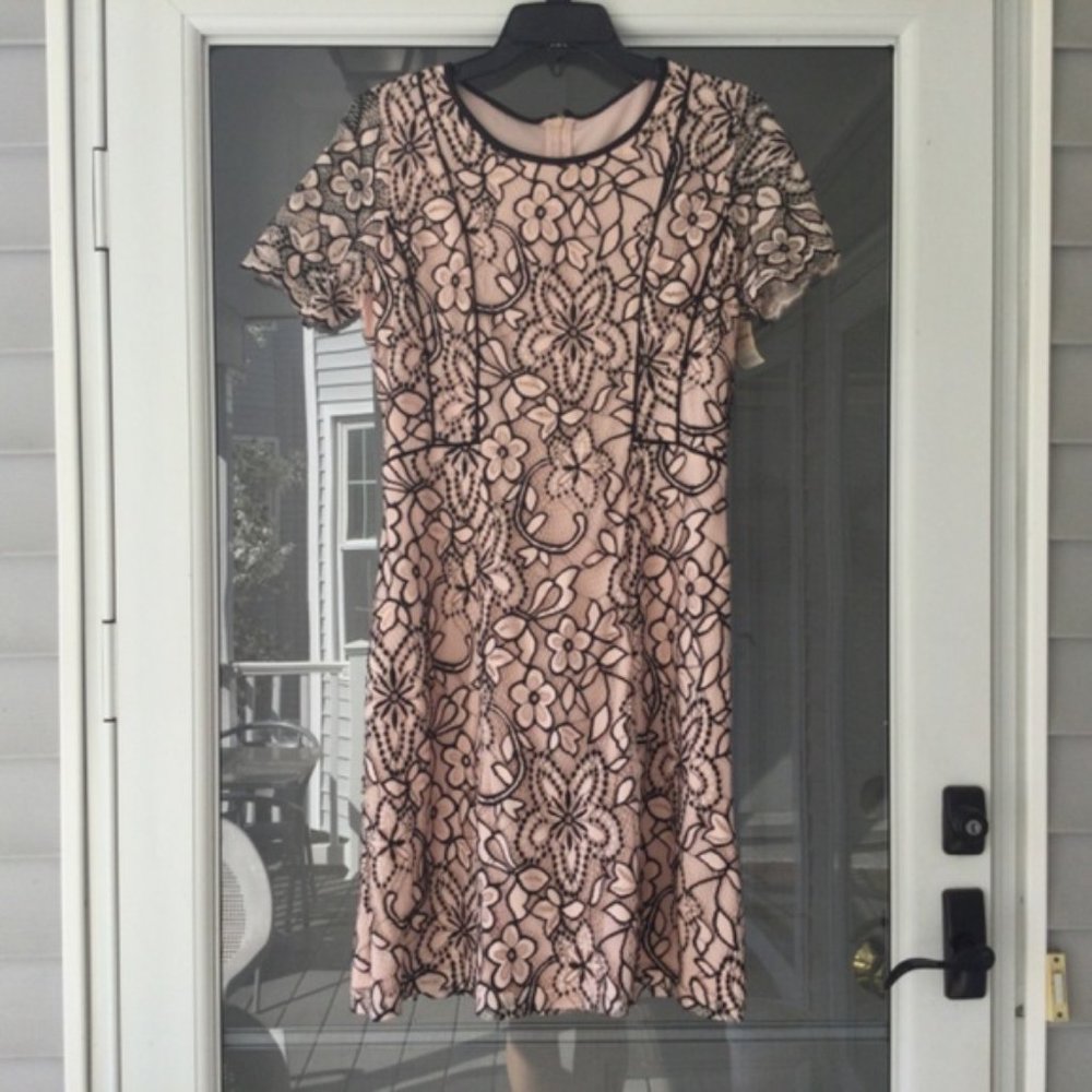 Kensie Pink Peach Lace Overlay A-line Fit and Flare Dress Size 12 NWT